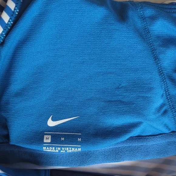 Nike Stripe V-Back Tankini Swimsuit Top MEDIUM Blue White Athletic - Picture 15 of 16